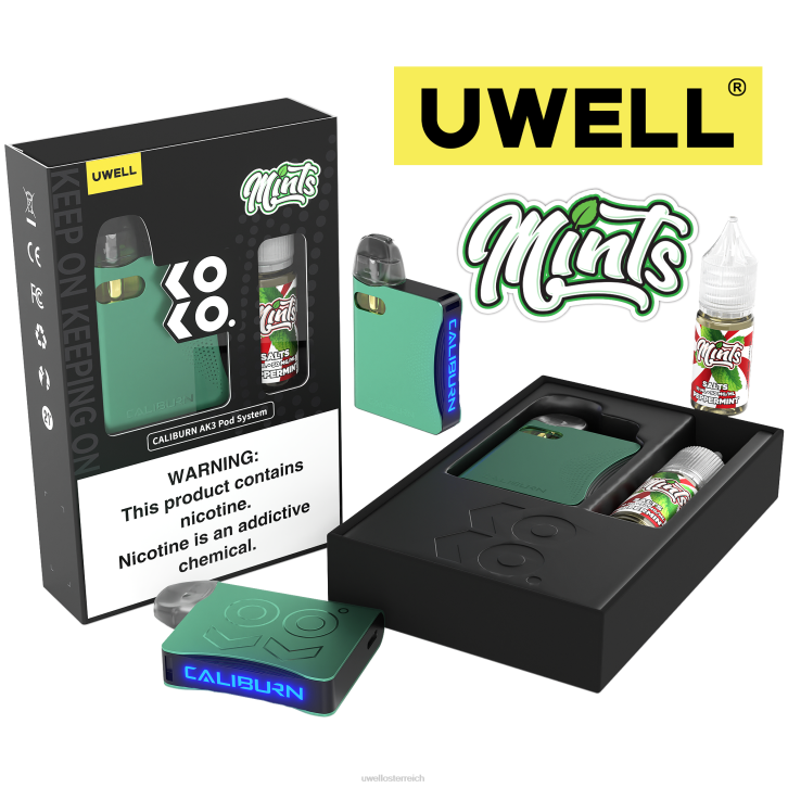 UWELL e-zigarette kaufen - UWELL CALIBURN AK3 Kit + A3S 0,8 Ohm Pods (x2) + Daddy\'s Vapor 10 ml Salze 50 mg crl: grey/flv: saure Wassermelone-Erdbeere 50 mg 60RH240