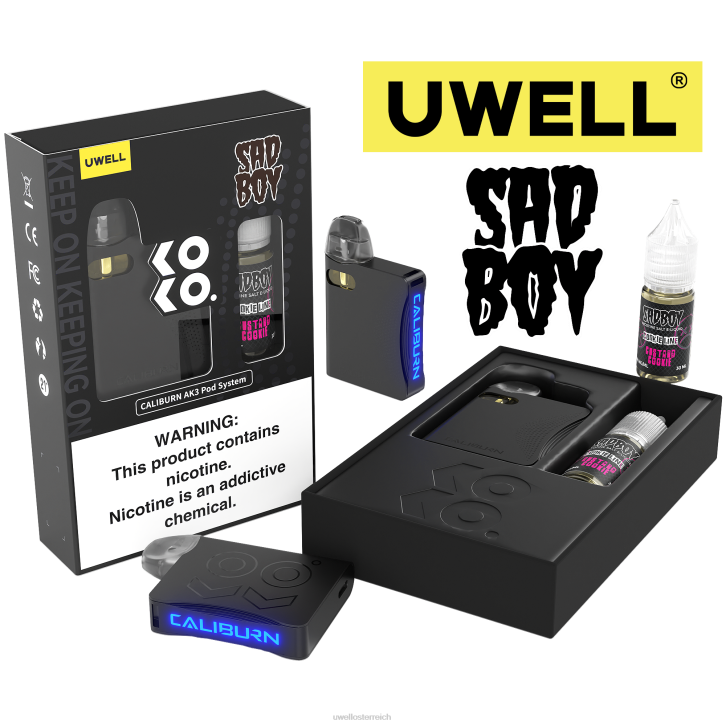 UWELL e-zigarette kaufen - UWELL CALIBURN AK3 Kit + A3S 0,8 Ohm Pods (x2) + Daddy\'s Vapor 10 ml Salze 50 mg crl: grey/flv: saure Wassermelone-Erdbeere 50 mg 60RH240