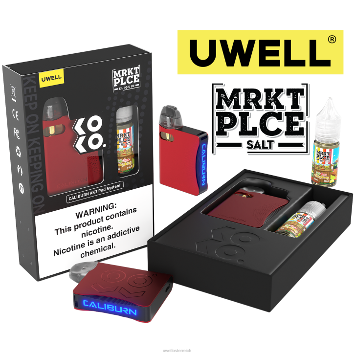 UWELL e-zigarette kaufen - UWELL CALIBURN AK3 Kit + A3S 0,8 Ohm Pods (x2) + Daddy\'s Vapor 10 ml Salze 50 mg crl: grey/flv: saure Wassermelone-Erdbeere 50 mg 60RH240