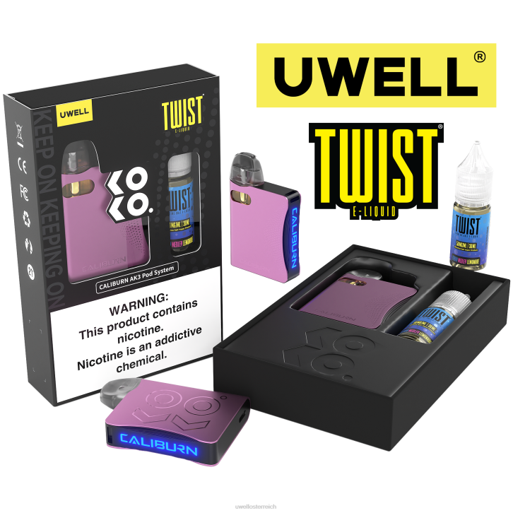 UWELL e-zigarette kaufen - UWELL CALIBURN AK3 Kit + A3S 0,8 Ohm Pods (x2) + Daddy\'s Vapor 10 ml Salze 50 mg crl: grey/flv: saure Wassermelone-Erdbeere 50 mg 60RH240