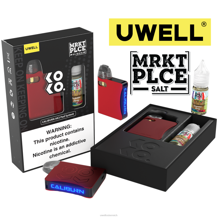 UWELL kaufen - UWELL CALIBURN AK3 Kit + A3S 0,8 Ohm Pods (x2) + Daddy's Vapor 10 ml Salze 50 mg crl: rot/flv: verbotene Beere 50 mg 60RH244