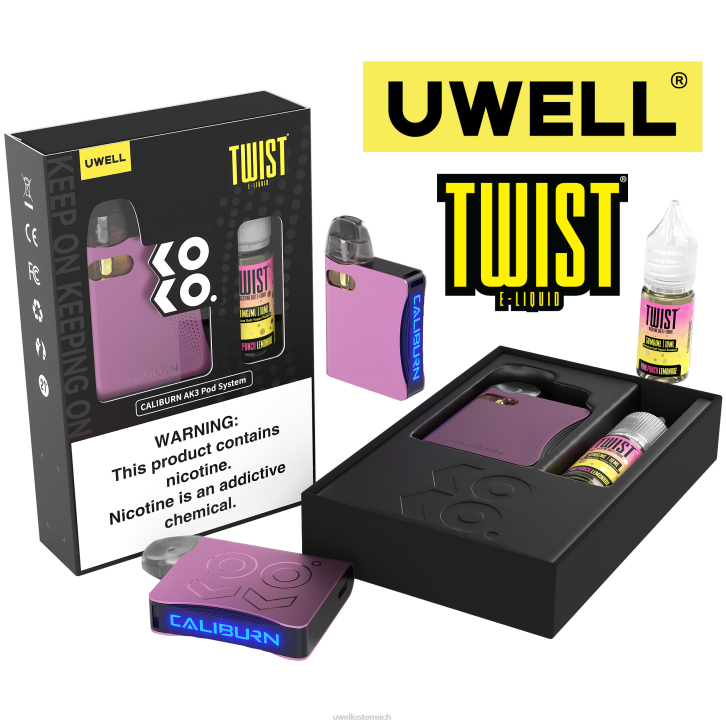 UWELL store - UWELL CALIBURN AK3 Kit + A3S 0,8 Ohm Pods (x2) + Daddy's Vapor 10 ml Salze 50 mg crl: pink/flv: pinke Punschlimonade 50 mg 60RH241