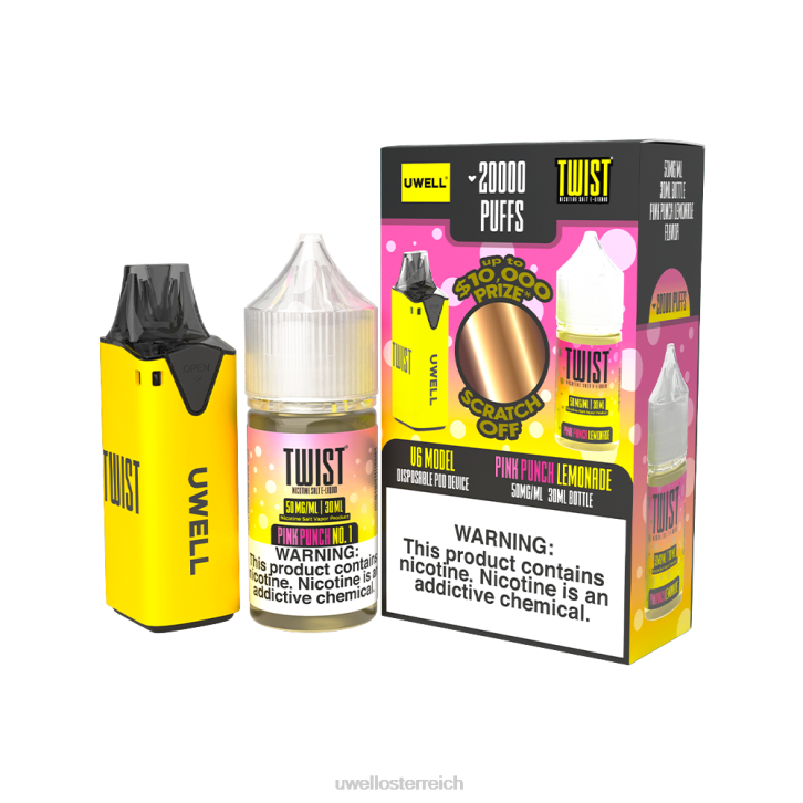 UWELL einweg vape - UWELL V6 Einweggerät + Daddy's Vapor 30 ml Saft – Kollaborationspaket clr: gelb/flv: rosafarbene Punschlimonade 50 mg 60RH219