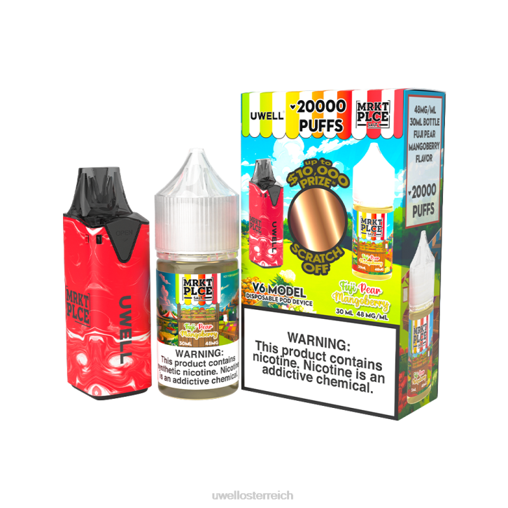UWELL einweg vape - UWELL V6 Einweggerät + Daddy's Vapor 30 ml Saft – Kollaborationspaket clr: rot/flv: fuji-birne mangobeere 48 mg 60RH209