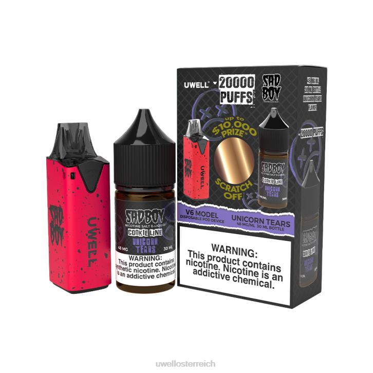 UWELL kaufen - UWELL V6 Einweggerät + Daddy's Vapor 30 ml Saft – Kollaborationspaket clr: rot/flv: Einhorntränen 48 mg 60RH214