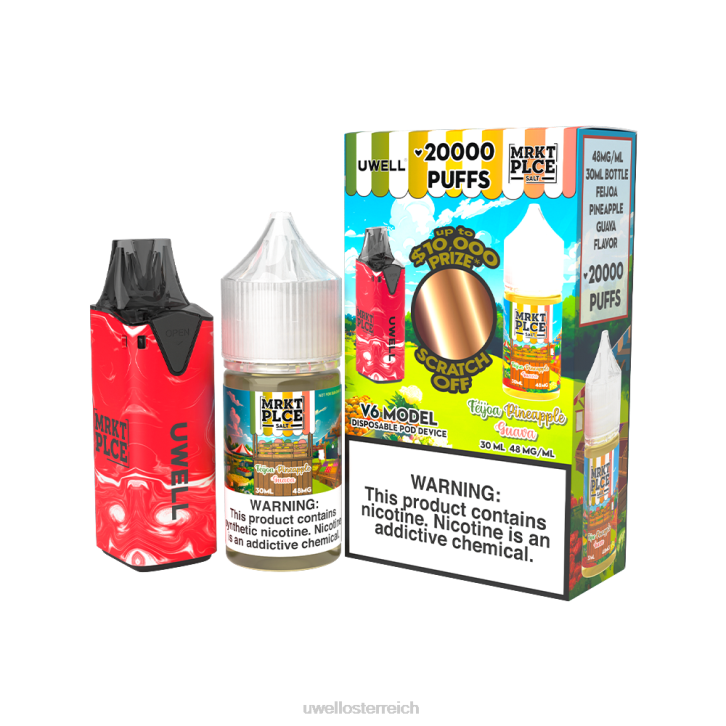 UWELL online shop - UWELL V6 Einweggerät + Daddy's Vapor 30 ml Saft – Kollaborationspaket clr: rot/flv: Feijoa-Ananas-Guave 48 mg 60RH207