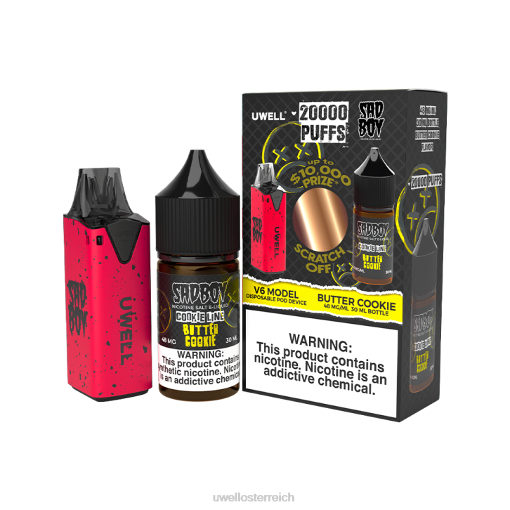 UWELL online shop - UWELL V6 Einweggerät + Daddy\'s Vapor 30 ml Saft – Kollaborationspaket clr: rot/flv: Feijoa-Ananas-Guave 48 mg 60RH207