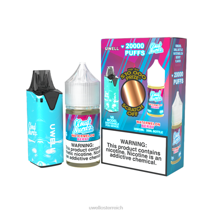 UWELL Österreich - UWELL V6 Einweggerät + Daddy's Vapor 30 ml Saft – Kollaborationspaket clr: blau/flv: wassermelone beere eisgekühlt 50 mg 60RH206